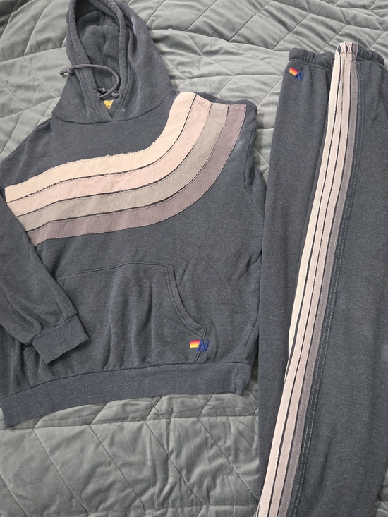 Aviator Nation Tops - Aviator Nation Charcoal Crewneck Set with Neutral Stripe, SM top & LG bottom